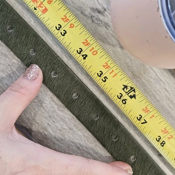 Halogen Belt Womens Trouser Fit Olive Green Leather Calf Hair Sz M 32-38" Waist - Picture 10 of 11